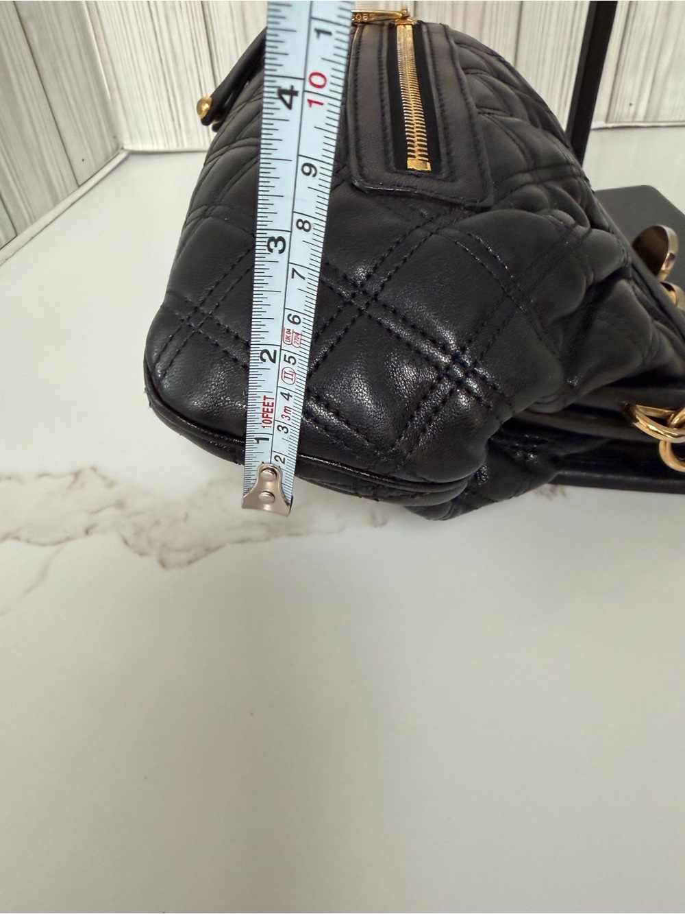 Marc Jacobs Black Quilted Leather Frame Shoulder Crossbody Bag Gold Chain - Picture 15 of 15